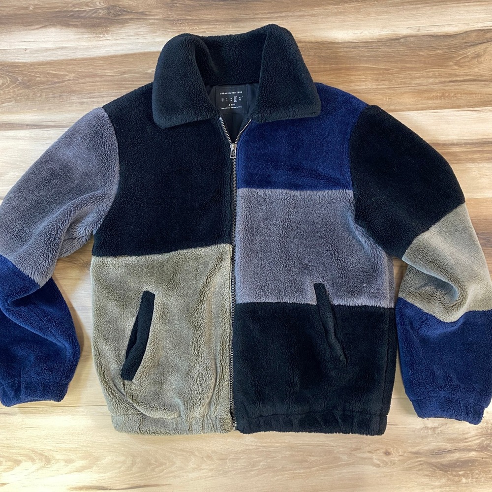 Urban Outfitters Fleece Jacket Women L Patchwork Sherpa Full Zip Multi Colorwear